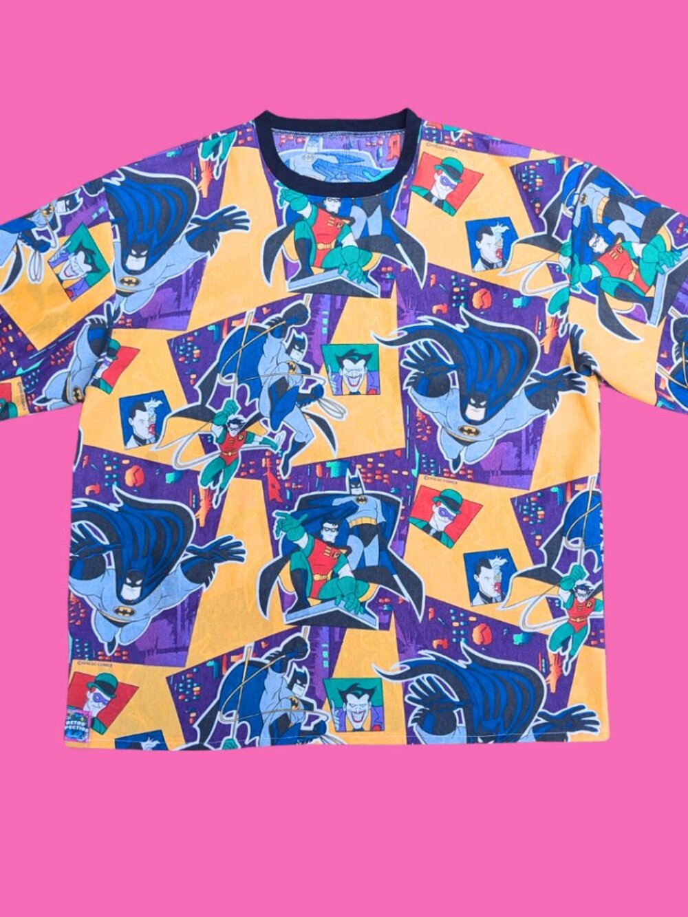Handmade, Upcycled Batman Bedsheet T-Shirt Oversized L-XL, Fitted 2XL
